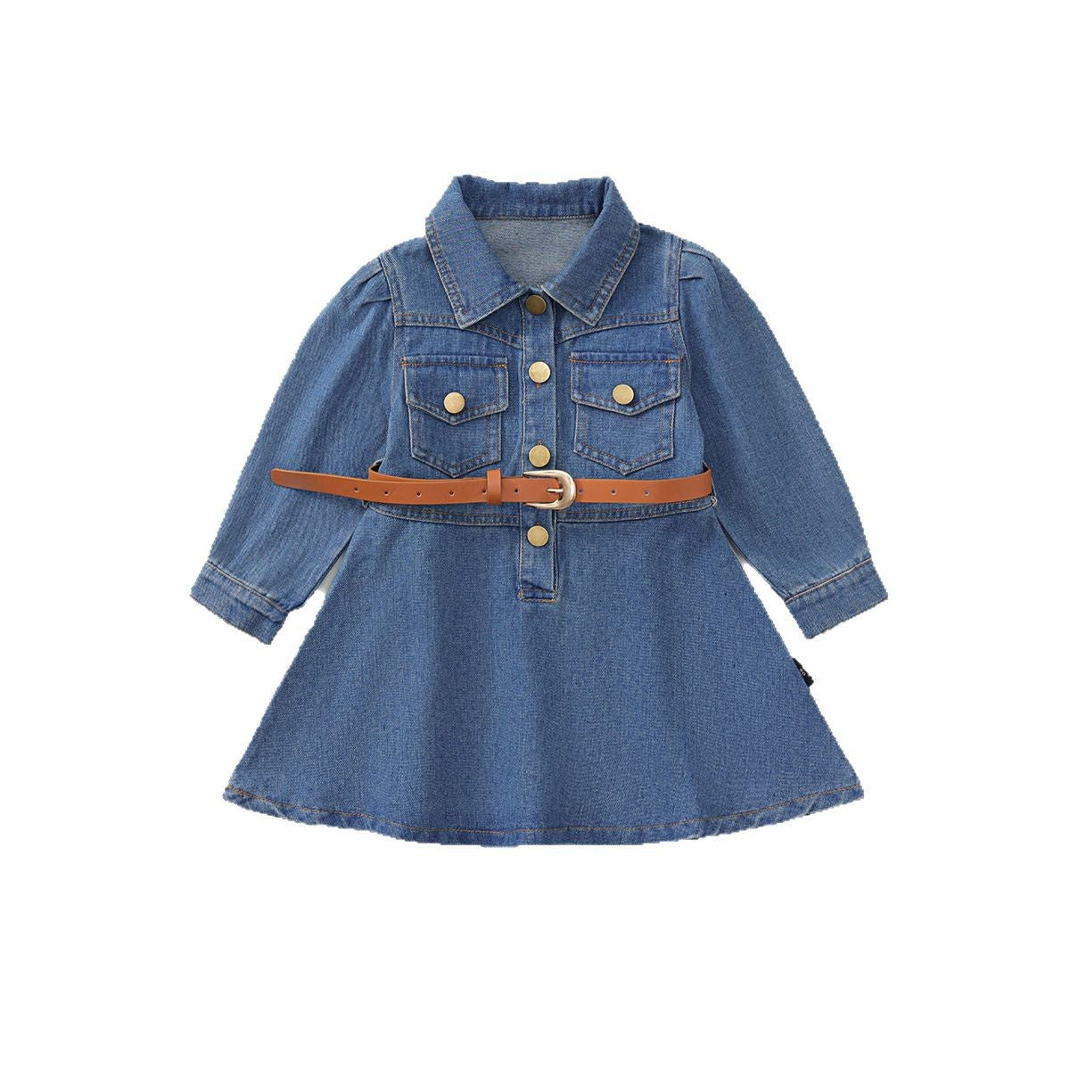 Girls Denim Belt Dress Korean Autumn Style – Spring Autumn Kids Fashion Nepal | Tudoholic