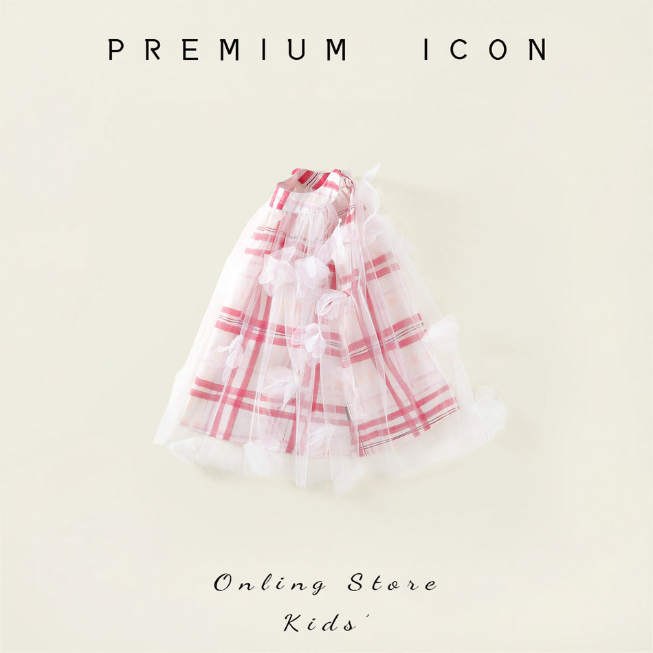 Girls Plaid Bow Mesh Vest Dress Korean Summer – Summer Kids Fashion Nepal | Tudoholic