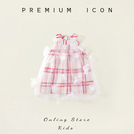 Girls Plaid Bow Mesh Vest Dress Korean Summer – Summer Kids Fashion Nepal | Tudoholic