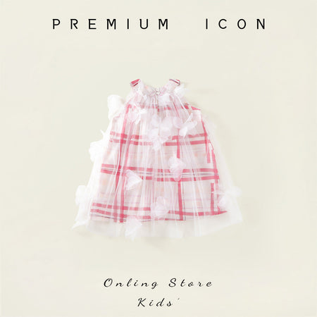 Girls Plaid Bow Mesh Vest Dress Korean Summer – Summer Kids Fashion Nepal | Tudoholic