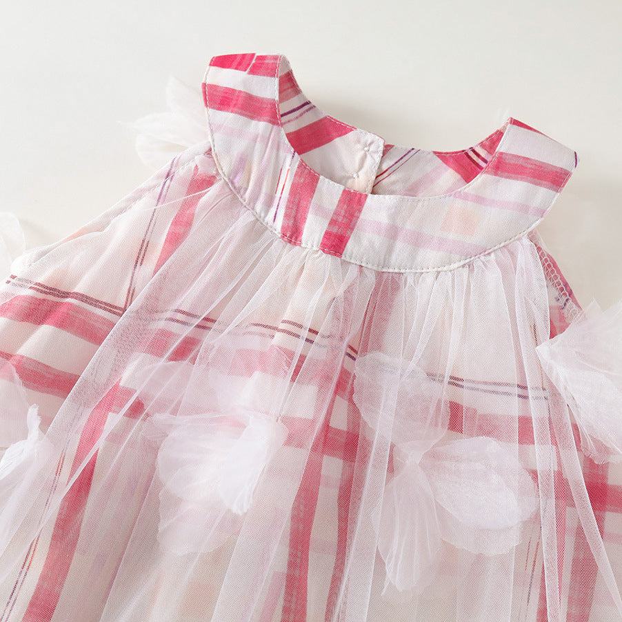 Girls Plaid Bow Mesh Vest Dress Korean Summer – Summer Kids Fashion Nepal | Tudoholic