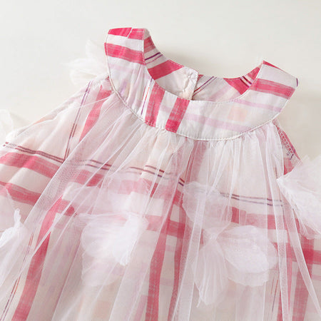 Girls Plaid Bow Mesh Vest Dress Korean Summer – Summer Kids Fashion Nepal | Tudoholic
