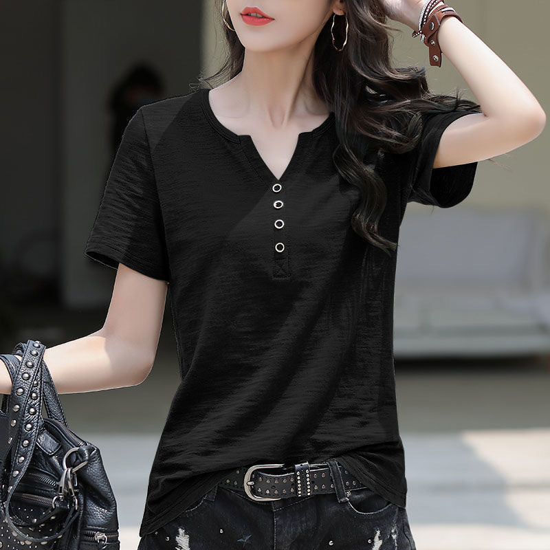 V Neck Loose Plus Size T-Shirt for Women Summer
