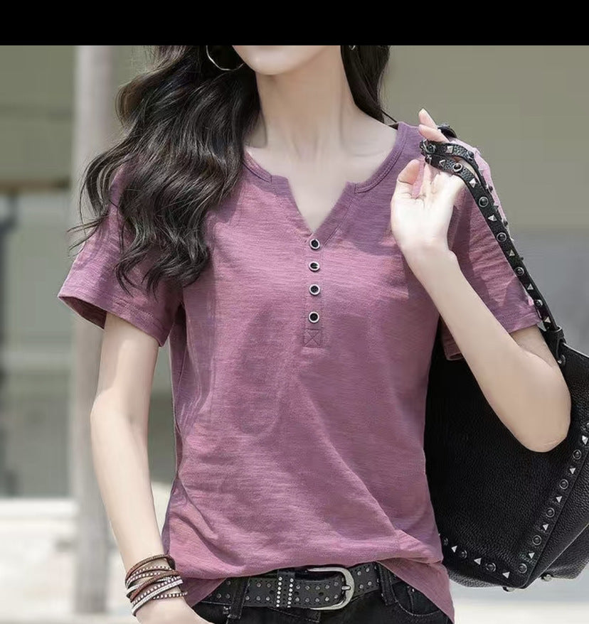V Neck Loose Plus Size T-Shirt for Women Summer