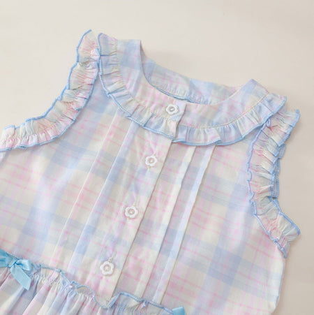 Girls Plaid Bow Tiered Sleeveless Summer Dress – Summer Kids Fashion Nepal | Tudoholic
