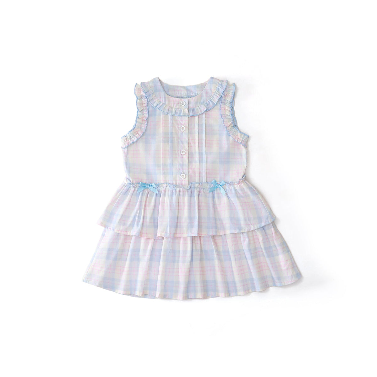 Girls Plaid Bow Tiered Sleeveless Summer Dress – Summer Kids Fashion Nepal | Tudoholic