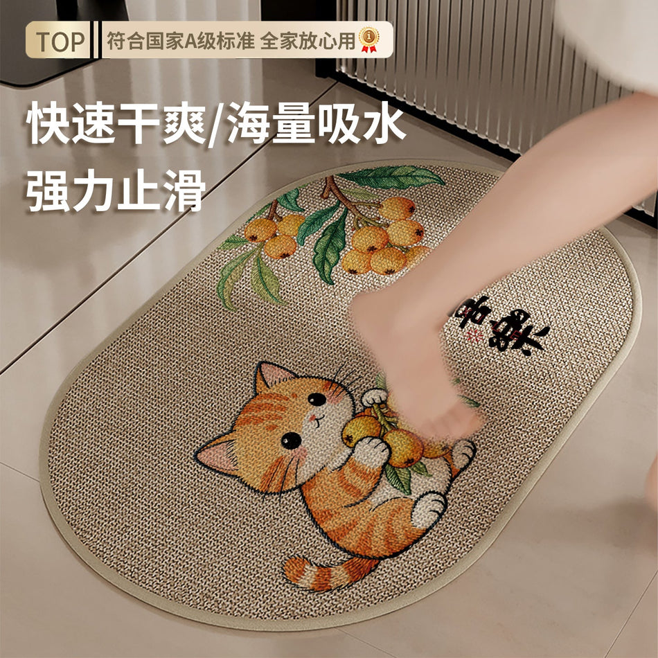 "Amber Tabby" Elite: Cartoon Orange Cat Imitation Linen Series