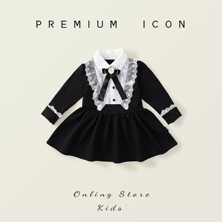 Girls Black Retro Lace Bow Princess Dress Autumn – Spring Autumn Kids Fashion Nepal | Tudoholic
