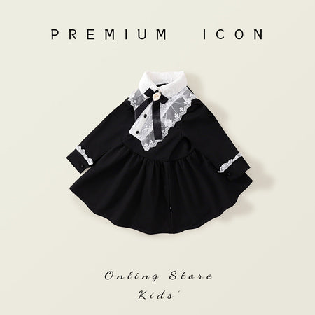 Girls Black Retro Lace Bow Princess Dress Autumn – Spring Autumn Kids Fashion Nepal | Tudoholic