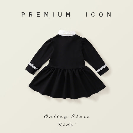 Girls Black Retro Lace Bow Princess Dress Autumn – Spring Autumn Kids Fashion Nepal | Tudoholic