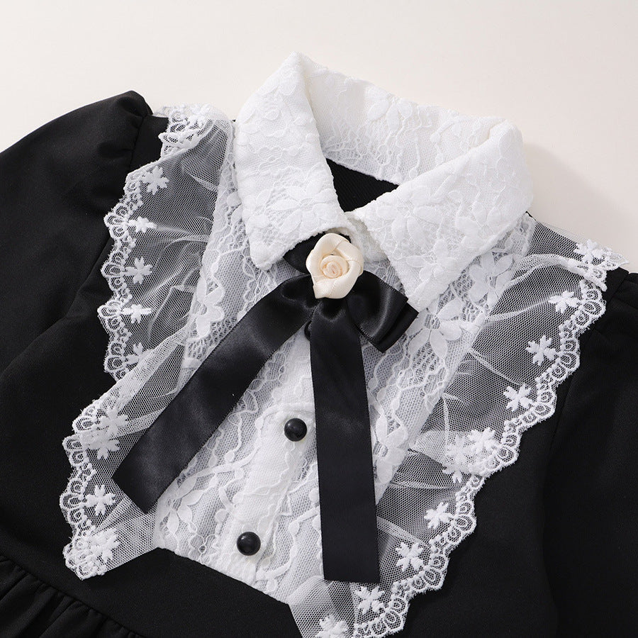 Girls Black Retro Lace Bow Princess Dress Autumn – Spring Autumn Kids Fashion Nepal | Tudoholic