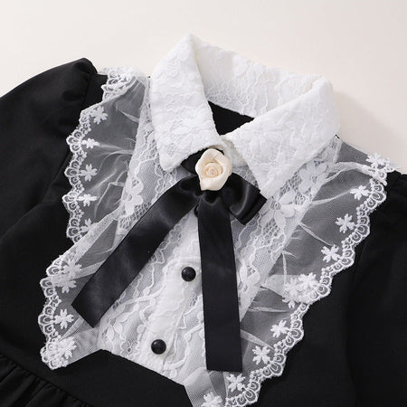 Girls Black Retro Lace Bow Princess Dress Autumn – Spring Autumn Kids Fashion Nepal | Tudoholic