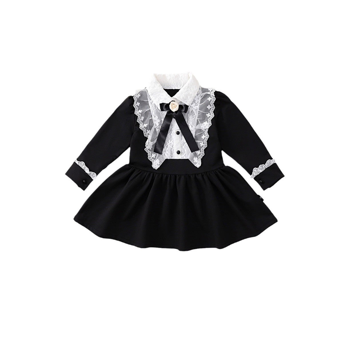 Girls Black Retro Lace Bow Princess Dress Autumn – Spring Autumn Kids Fashion Nepal | Tudoholic