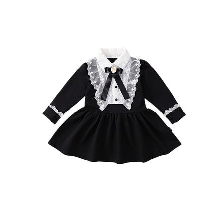 Girls Black Retro Lace Bow Princess Dress Autumn – Spring Autumn Kids Fashion Nepal | Tudoholic