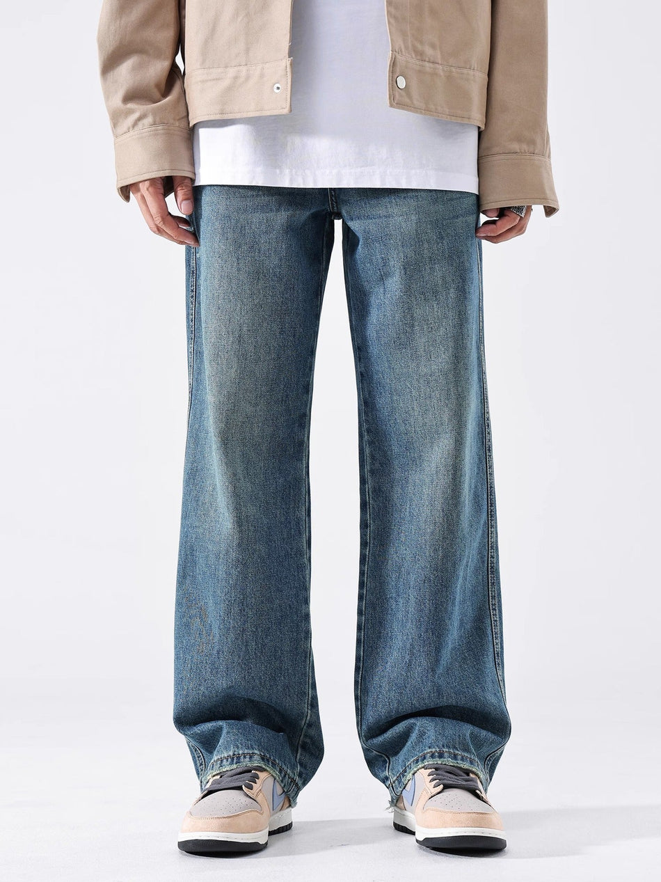 Men’s Washed Blue Loose Straight Retro Jeans