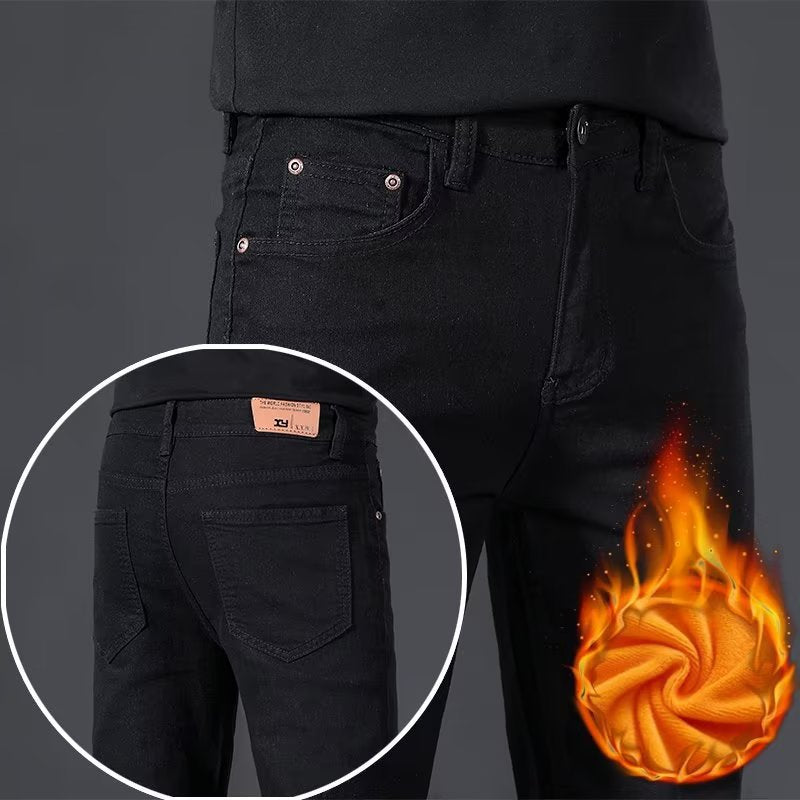 Men’s Fleece-Lined Korean Slim Winter Jeans