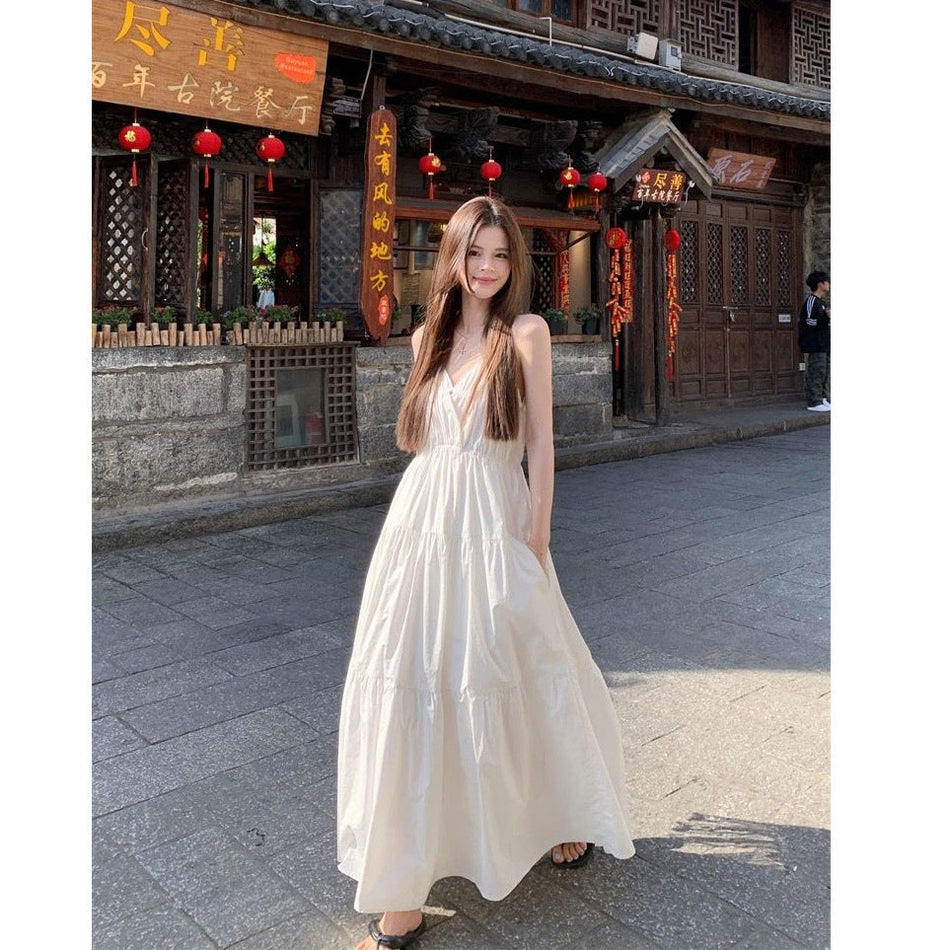 White Sling Midi Dress for Women Summer Holiday
