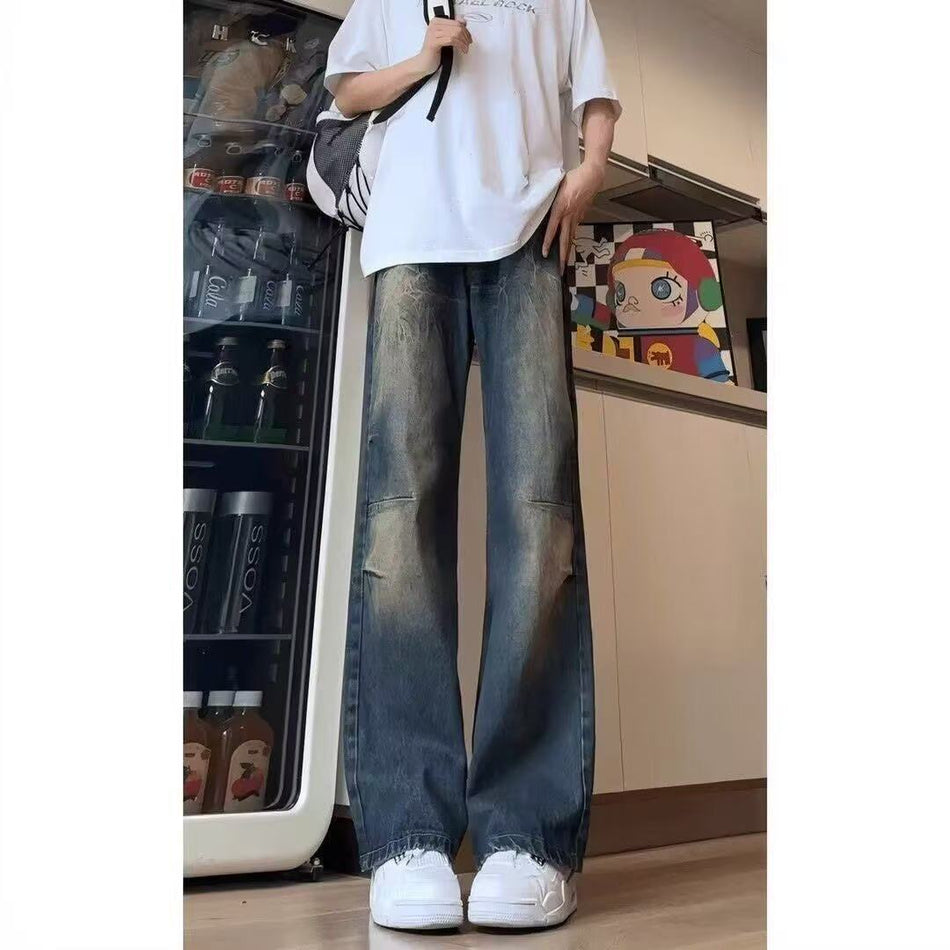 Men’s Lightning Pattern Wide-Leg High-Waist Jeans