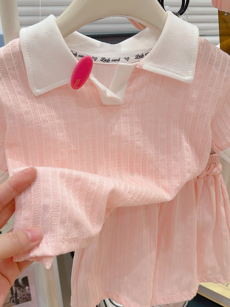 Girls Polo Collar Knitted Jacquard Summer Set – Summer Kids Fashion Nepal | Tudoholic