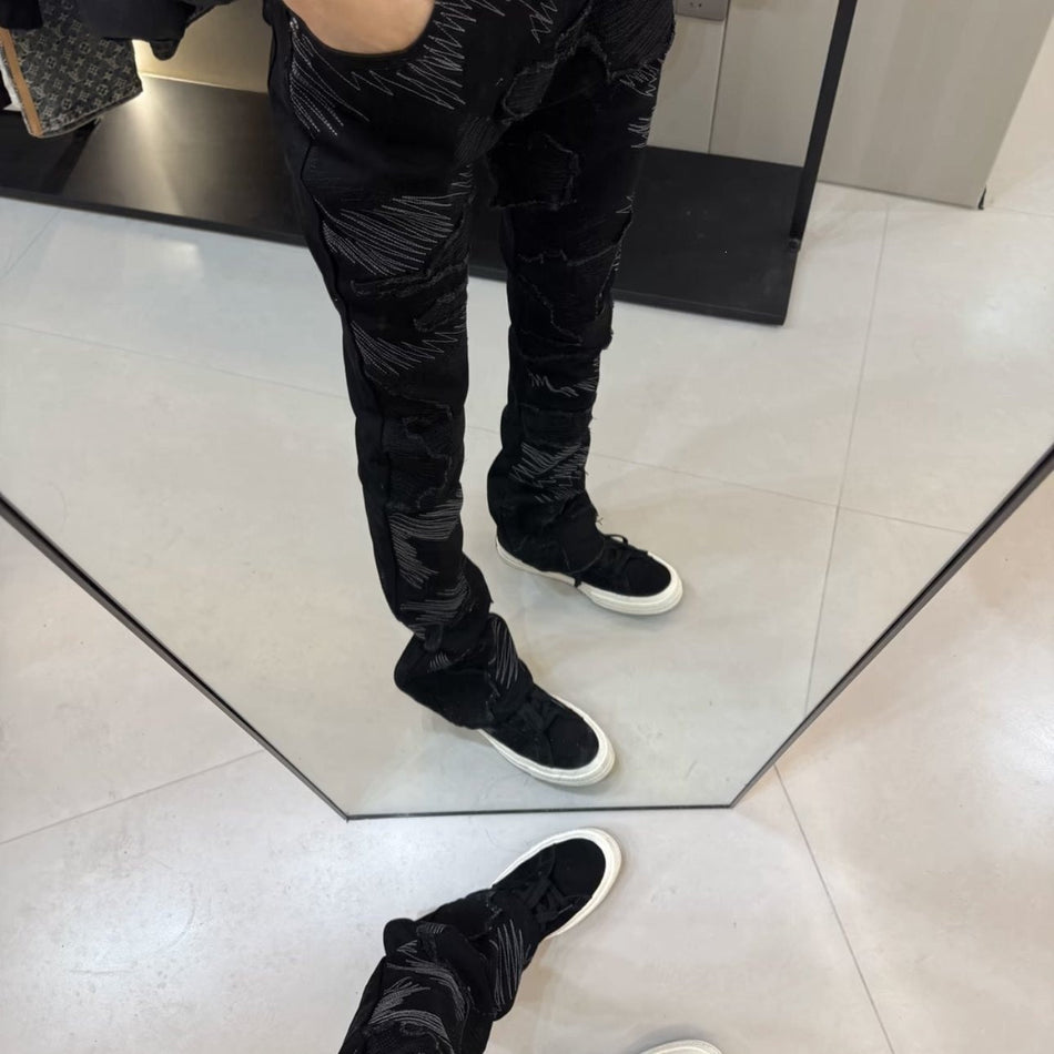 Men’s Patchwork Embroidered Slim Flared Jeans