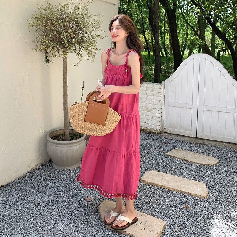 Tassel Sling Maxi Dress for Women Summer Beach Style