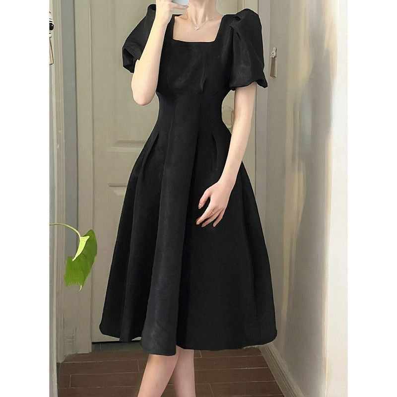French Square Neck White Maxi Dress for Women Summer