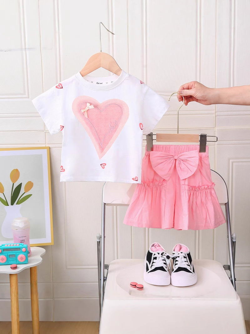 Baby Girl Heart Cotton Shorts Set Summer Outfit – Summer Toddler Fashion Nepal | Tudoholic