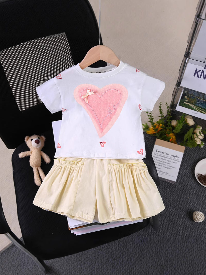 Baby Girl Heart Cotton Shorts Set Summer Outfit – Summer Toddler Fashion Nepal | Tudoholic