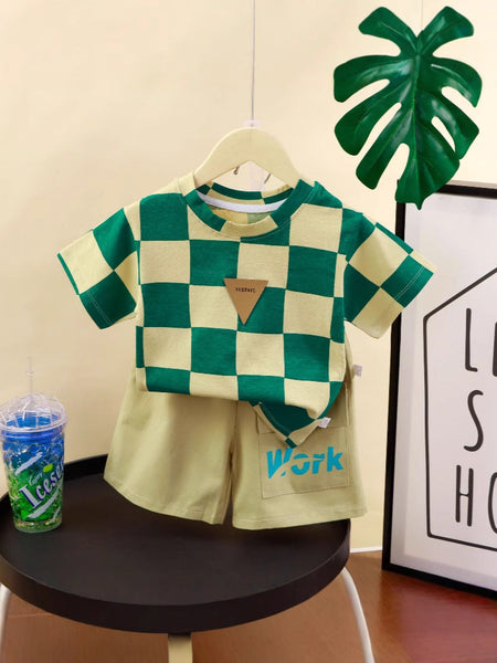 Kids Cotton Plaid Shorts Set Summer Cartoon Outfit – Summer Kids Fashion Nepal | Tudoholic
