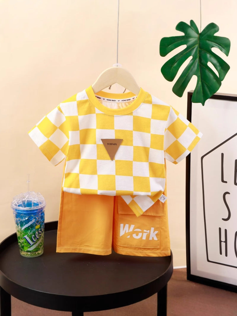 Kids Cotton Plaid Shorts Set Summer Cartoon Outfit – Summer Kids Fashion Nepal | Tudoholic
