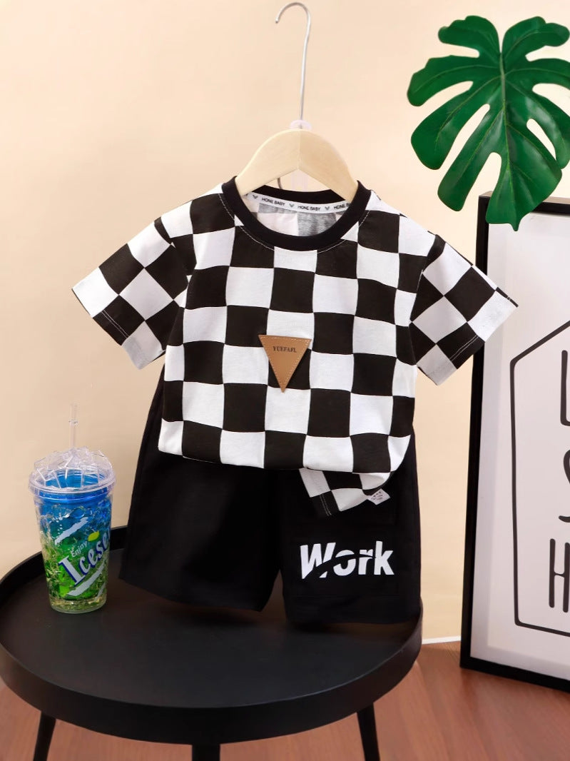 Kids Cotton Plaid Shorts Set Summer Cartoon Outfit – Summer Kids Fashion Nepal | Tudoholic