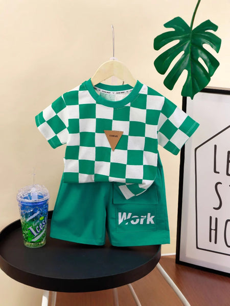 Kids Cotton Plaid Shorts Set Summer Cartoon Outfit – Summer Kids Fashion Nepal | Tudoholic