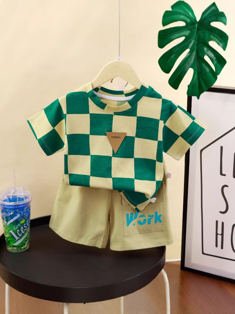 Kids Cotton Plaid Shorts Set Summer Cartoon Outfit – Summer Kids Fashion Nepal | Tudoholic