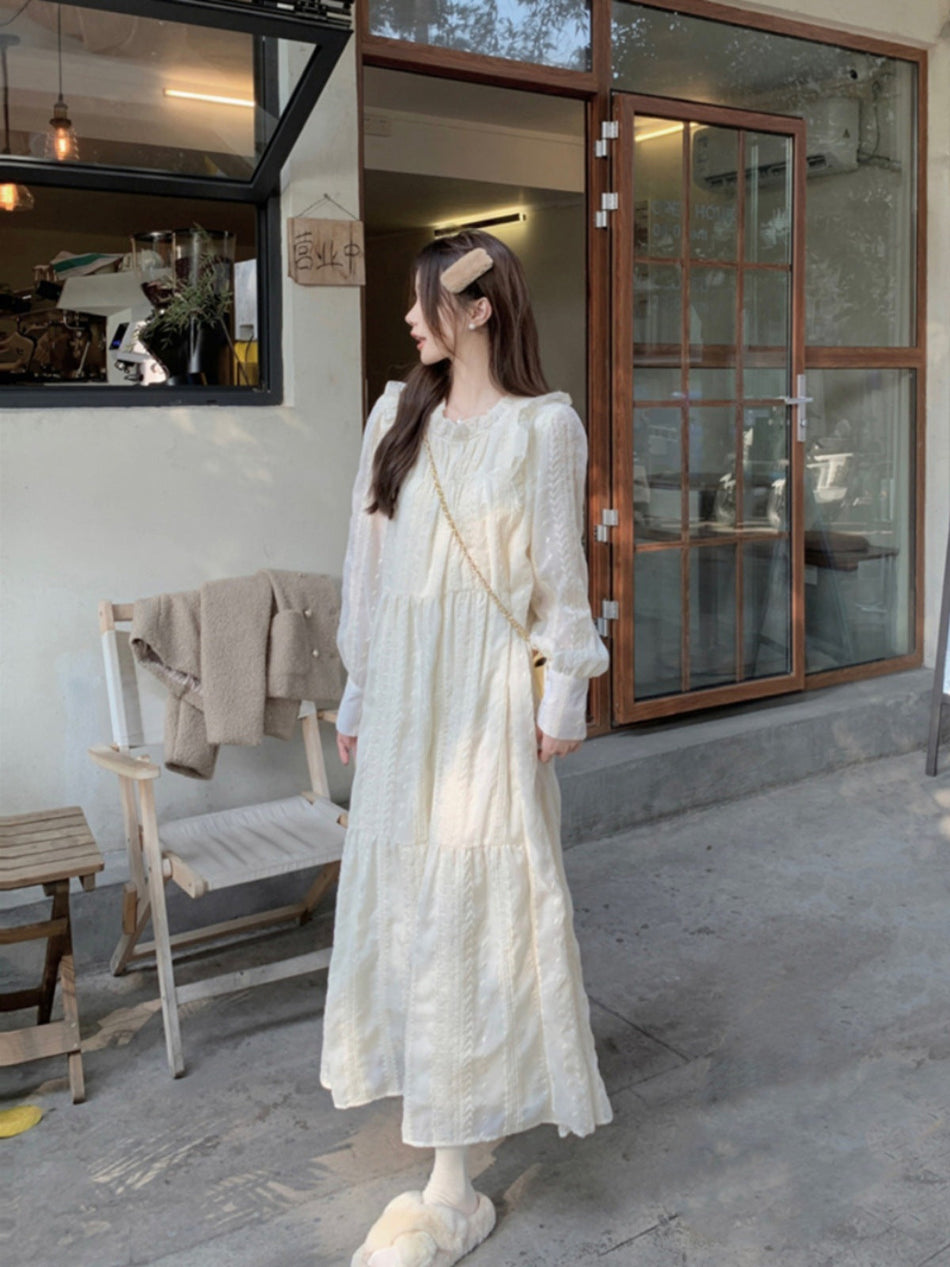Lace Fairy Style Warm Long Dress for Women Autumn