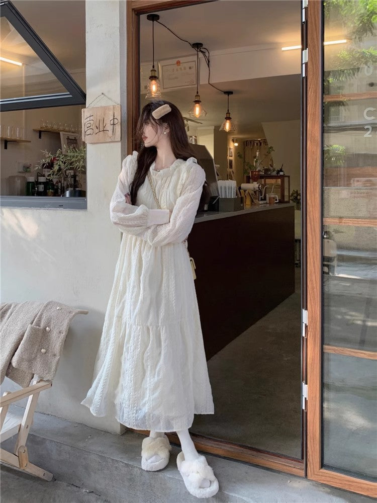 Lace Fairy Style Warm Long Dress for Women Autumn