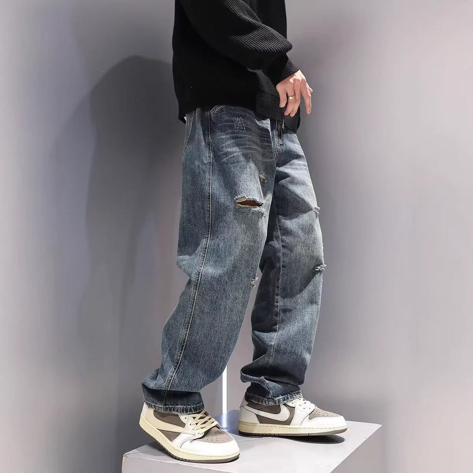Men’s Ripped Retro Loose Tapered Jeans