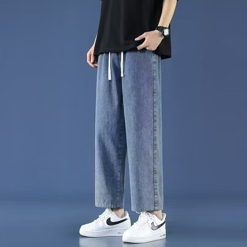 Men’s American Retro Wide-Leg Elastic Jeans