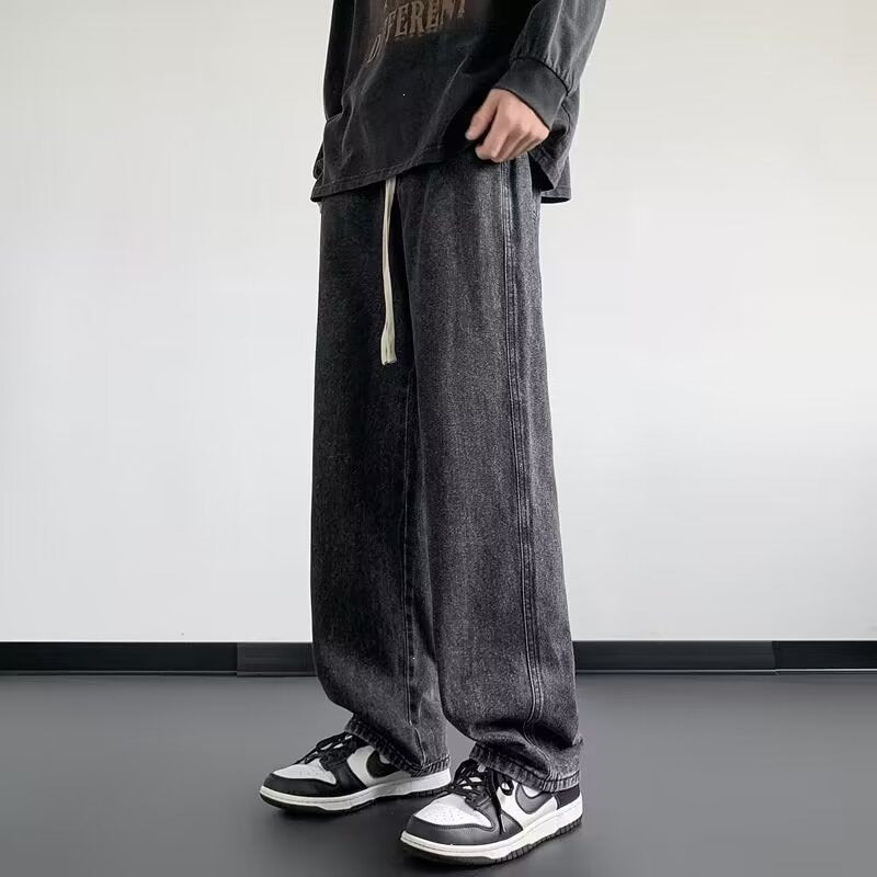 Men’s American Retro Wide-Leg Elastic Jeans