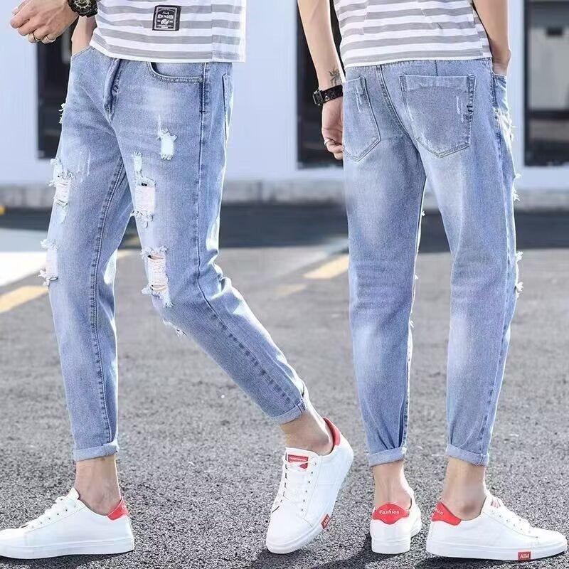 Men’s Korean Style Ripped Cropped Jeans
