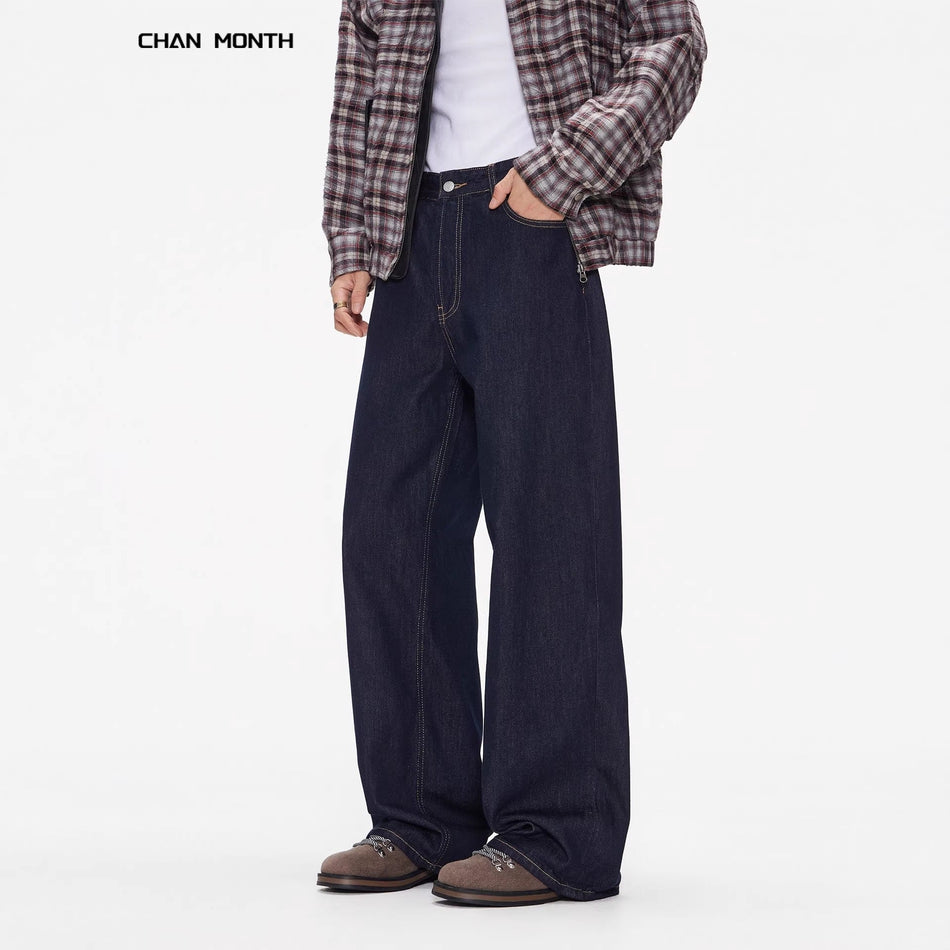 Men’s Primary Color Loose Straight Cotton Jeans