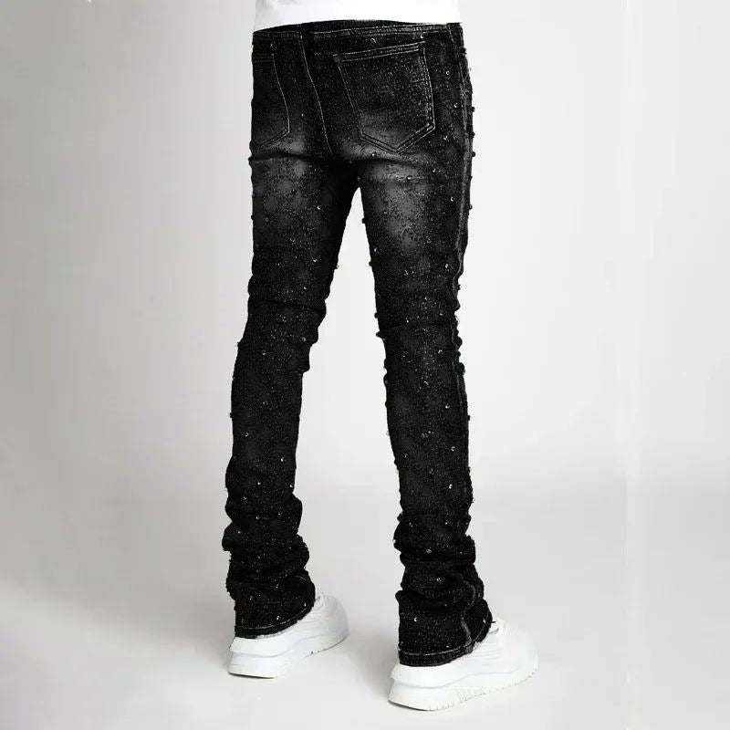 Men’s Starry Rivet Skinny Flared Jeans