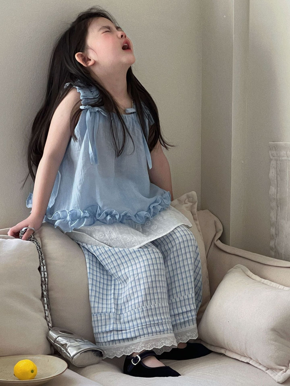 Girls Blue Bow Vest Skirt Set Spring Summer Outfit – Summer Kids Fashion Nepal | Tudoholic