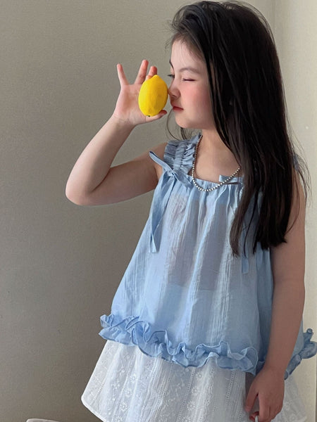 Girls Blue Bow Vest Skirt Set Spring Summer Outfit – Summer Kids Fashion Nepal | Tudoholic
