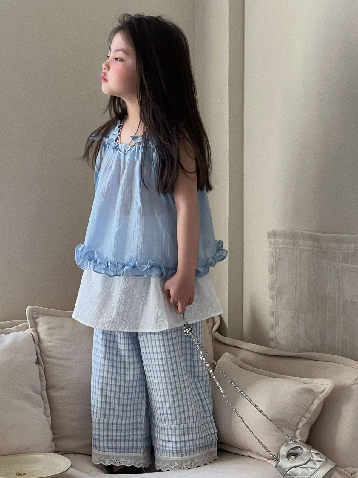 Girls Blue Bow Vest Skirt Set Spring Summer Outfit – Summer Kids Fashion Nepal | Tudoholic