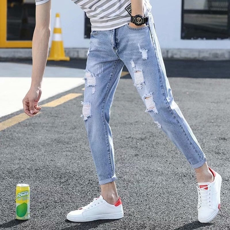 Men’s Slim Fit Ripped Cropped Summer Jeans