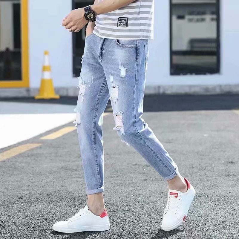 Men’s Slim Fit Ripped Cropped Summer Jeans