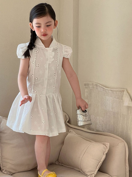 Girls White Puff Sleeve Shirt Dress Summer 2026 – Summer Kids Fashion Nepal | Tudoholic