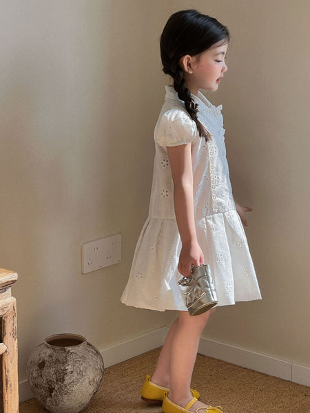 Girls White Puff Sleeve Shirt Dress Summer 2026 – Summer Kids Fashion Nepal | Tudoholic