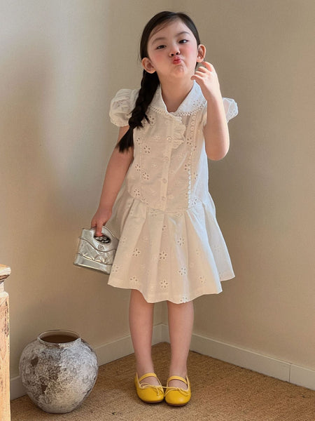 Girls White Puff Sleeve Shirt Dress Summer 2026 – Summer Kids Fashion Nepal | Tudoholic