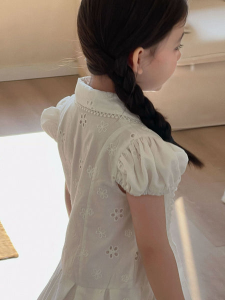Girls White Puff Sleeve Shirt Dress Summer 2026 – Summer Kids Fashion Nepal | Tudoholic